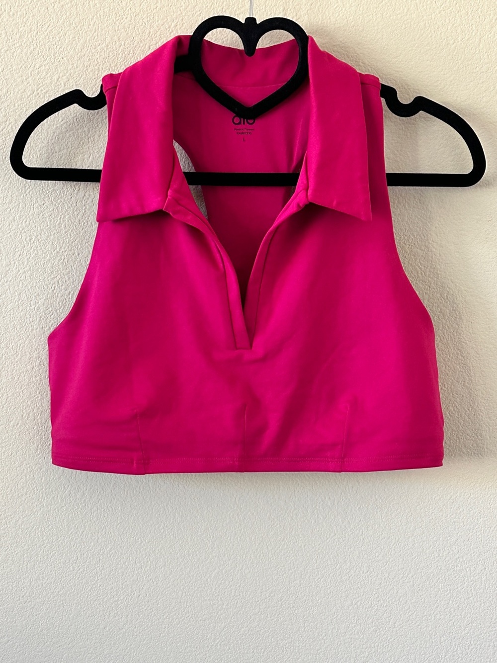 ALO Yoga Magenta Polo Collar Racerback Cropped Sports Bra Tank Size L